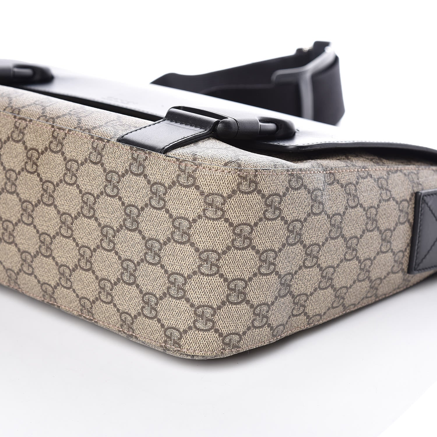 Gucci GG Supreme Monogram Calfskin Medium Double Buckle Flap Messenger Beige Black 11 of 11
