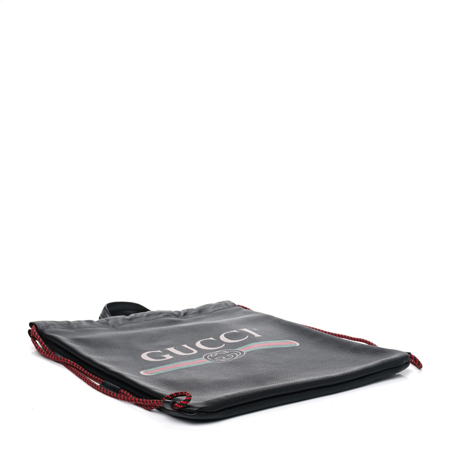 Calfskin Logo Drawstring Backpack Black