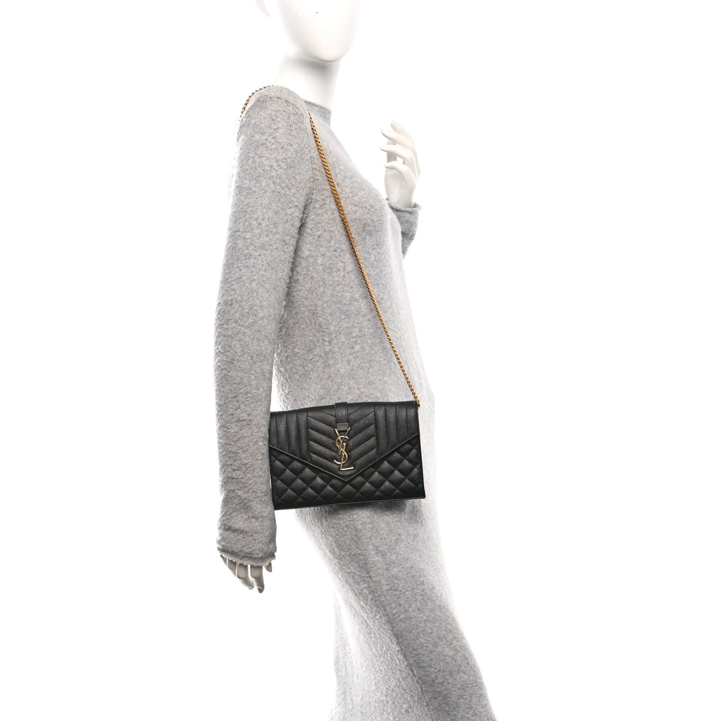 Grain De Poudre Mixed Matelasse Triquilt Monogram Chain Wallet Black