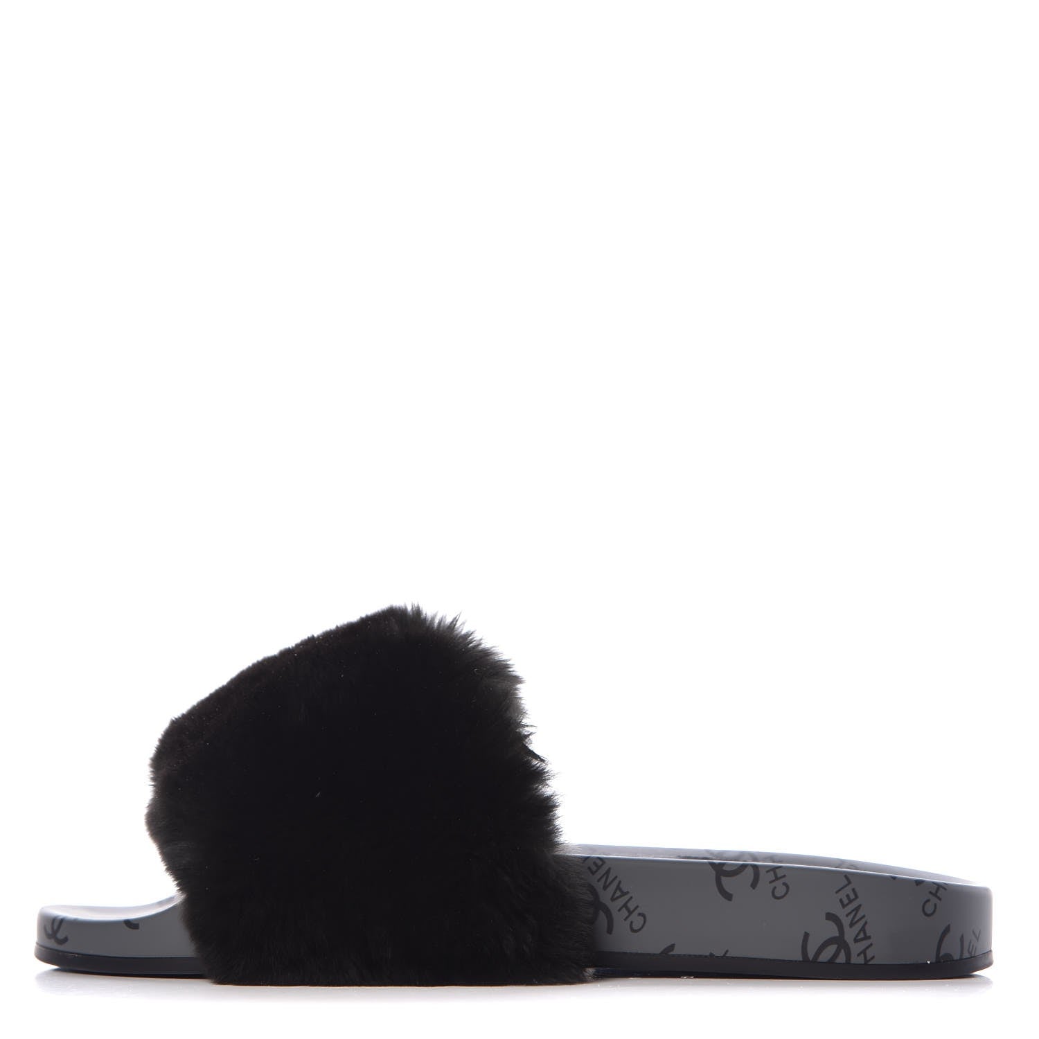 Chanel Orylag Fur Flat Sandals 37 Dark Grey 1 of 8