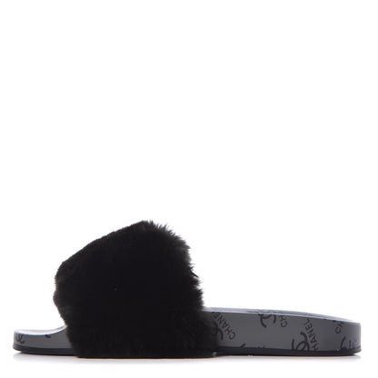 Chanel Orylag Fur Flat Sandals 37 Dark Grey 1 of 8