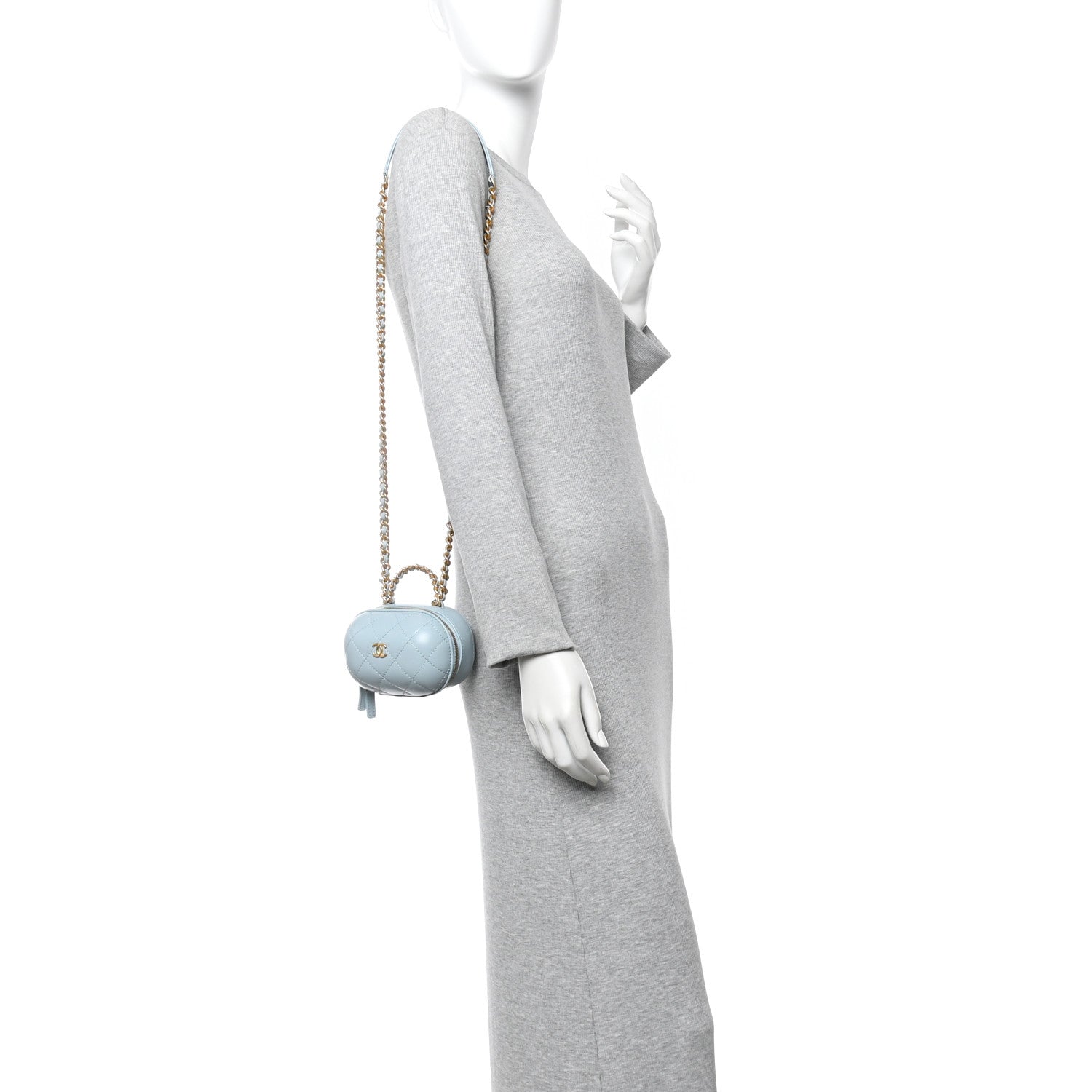 Chanel Lambskin Quilted CC Bubble Vanity Case With Chain Light Blue 2 of 10