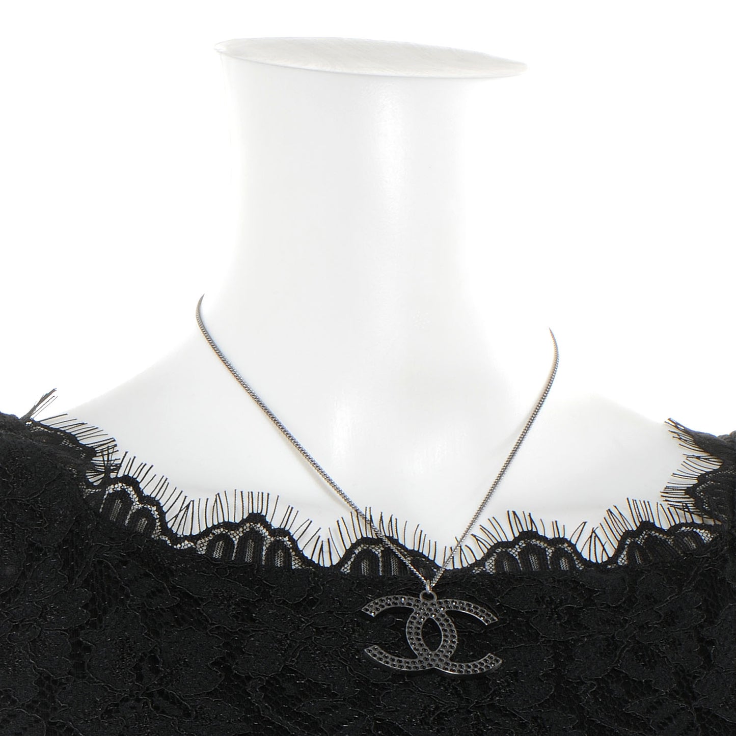 Crystal Large CC Necklace Silver Black