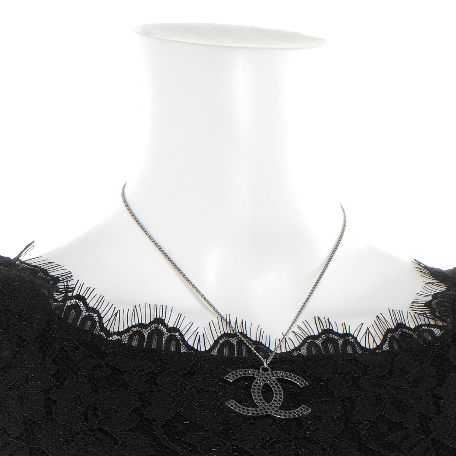 Chanel Crystal Large CC Necklace Silver Black 2 of 4