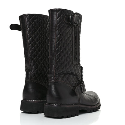 Chanel Calfskin Quilted Biker Boots 39 Brown 4 of 9