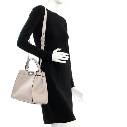 Fendi Vitello Seta Shiny Nappa Medium Peekaboo Iconic Satchel Grigio Polvere Bordeaux 2 of 9