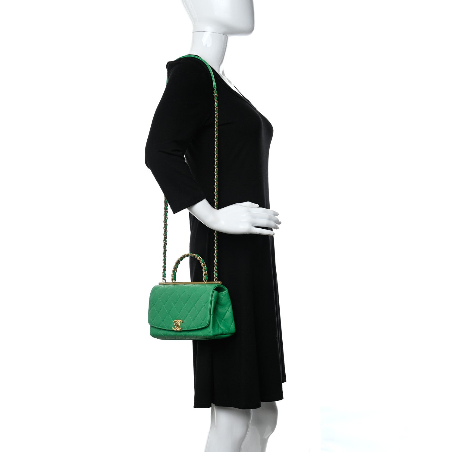 Chanel Lambskin Quilted La Parisienne Top Handle Flap Green 2 of 9