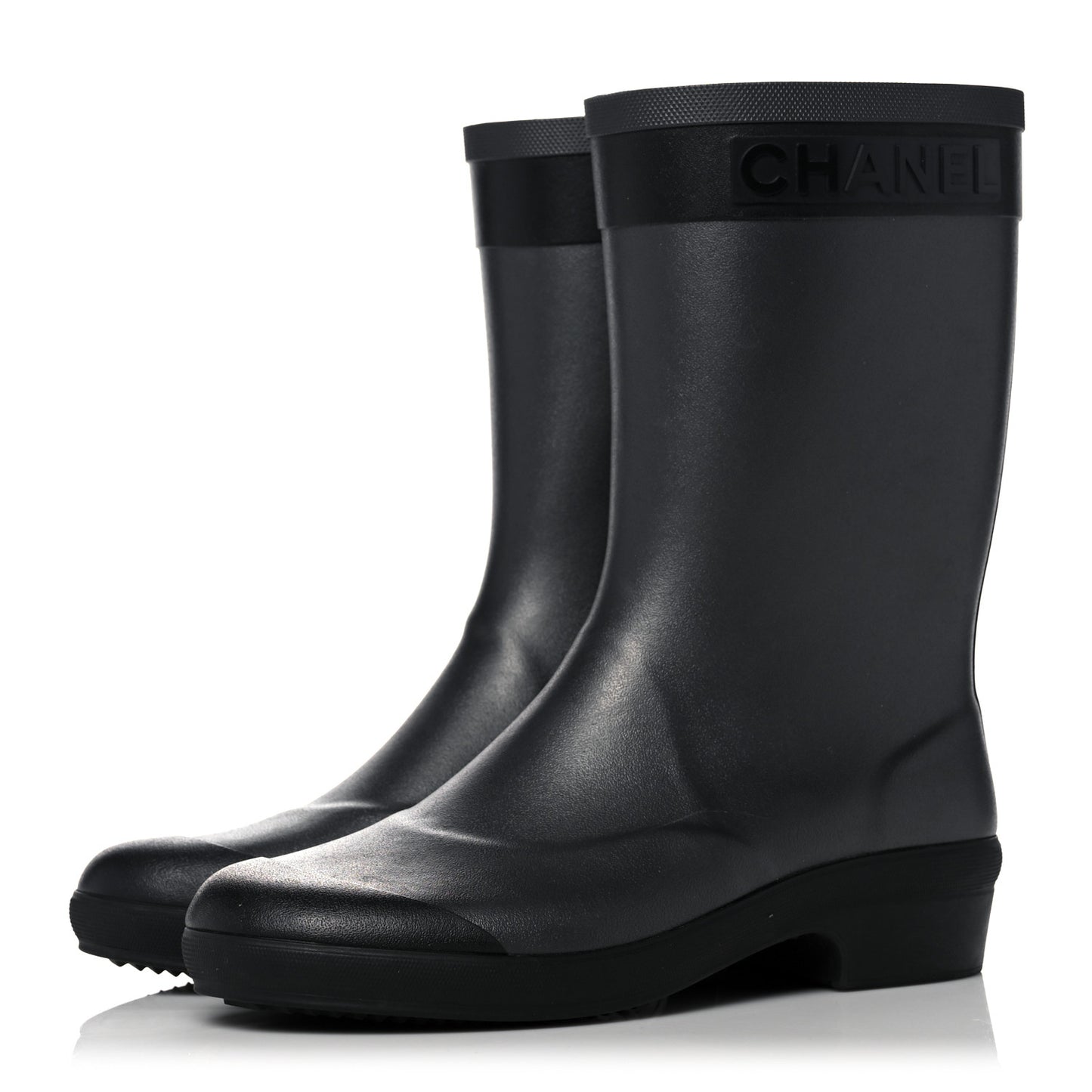Rubber Logo Short Rain Boots 37 Black Silver