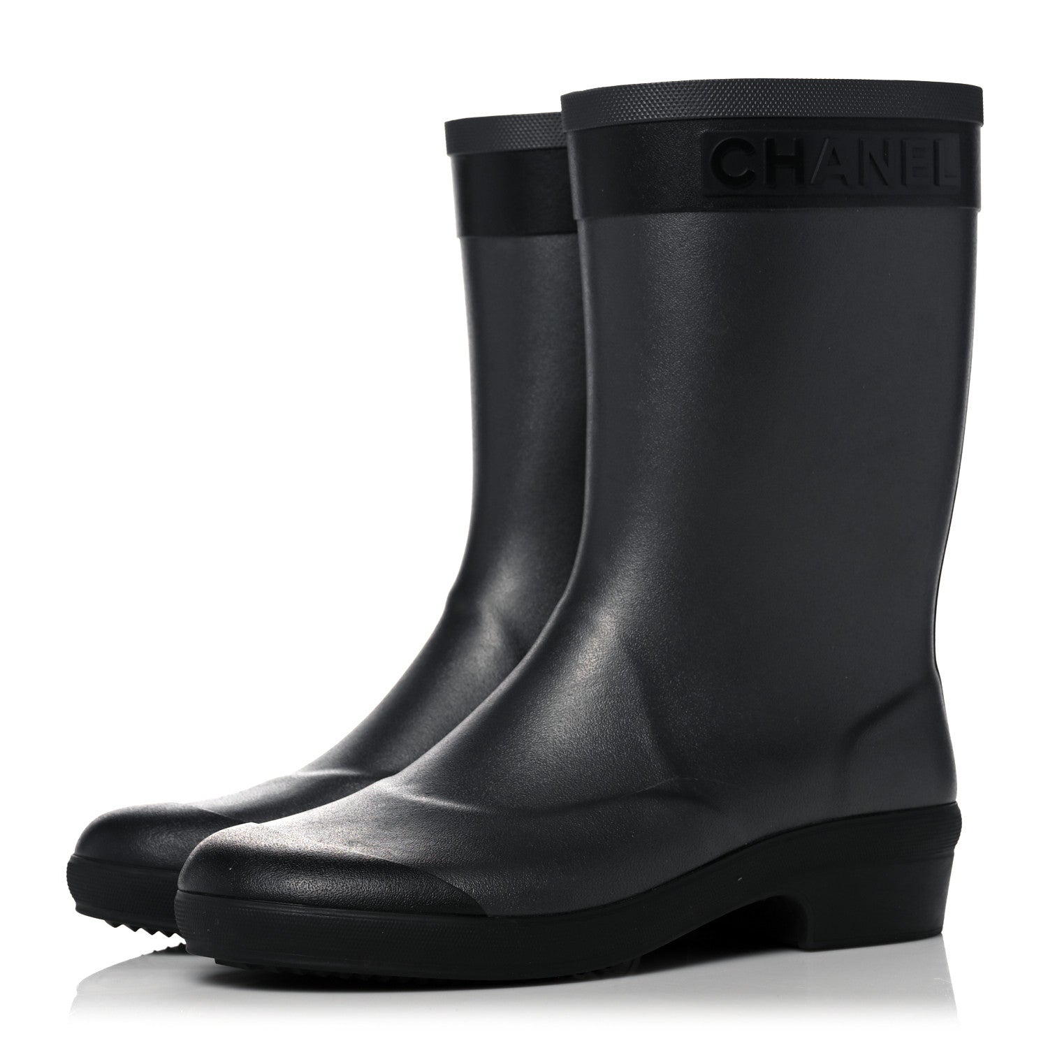 Chanel Rubber Logo Short Rain Boots 37 Black Silver 3 of 12