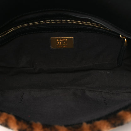 Fendi Shearling Vitello Dolce Macro FF 1974 Baguette Tobacco Black 5 of 10