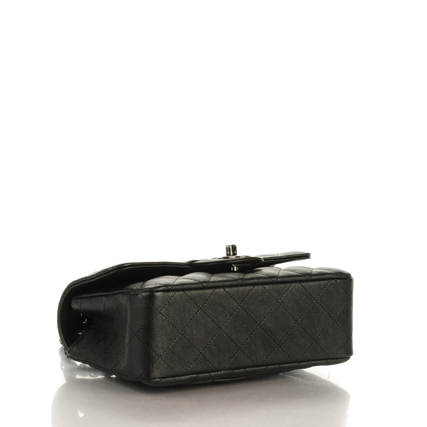 Crumpled Calfskin Quilted Mini Rectangular Flap So Black