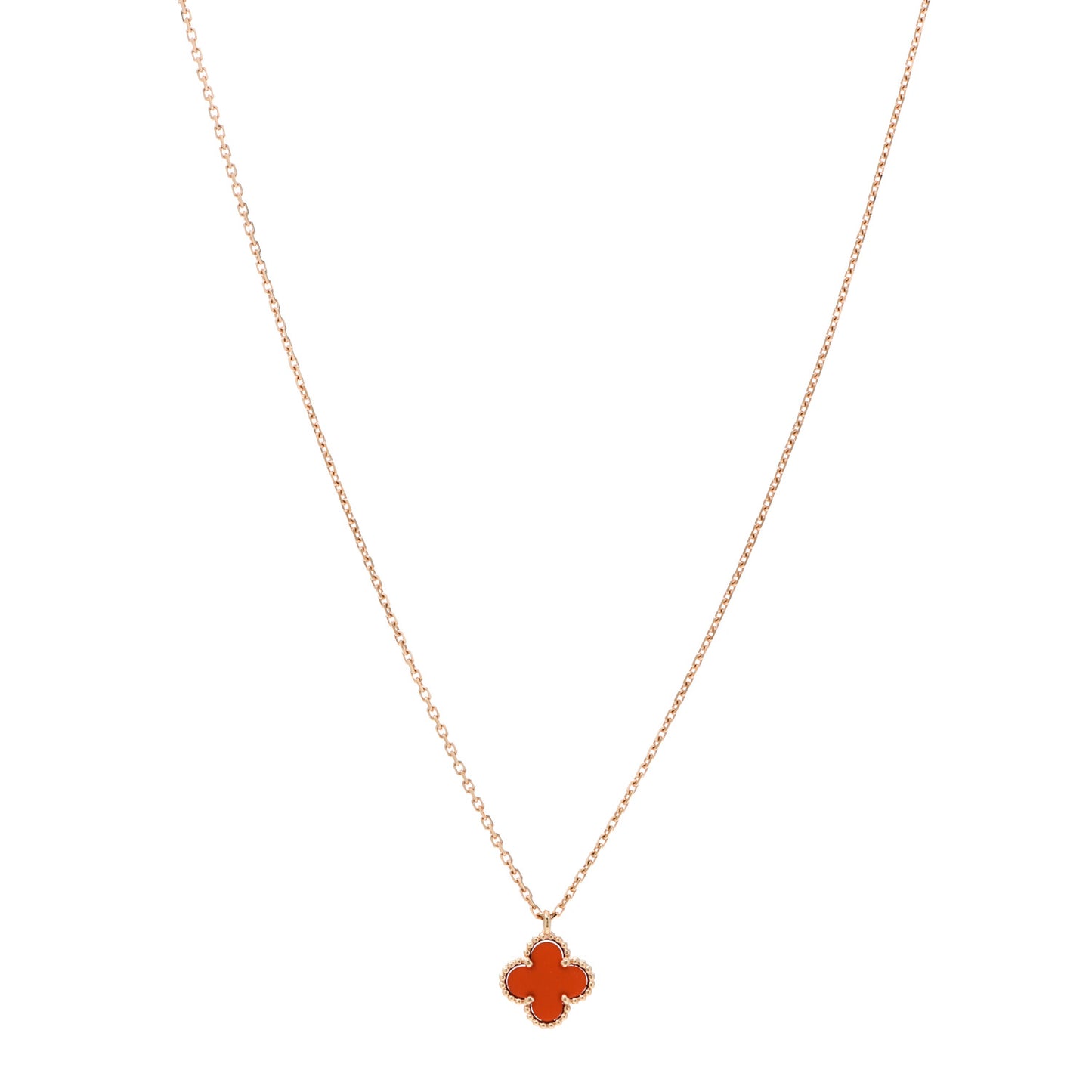 18K Rose Gold Carnelian Sweet Alhambra Pendant Necklace