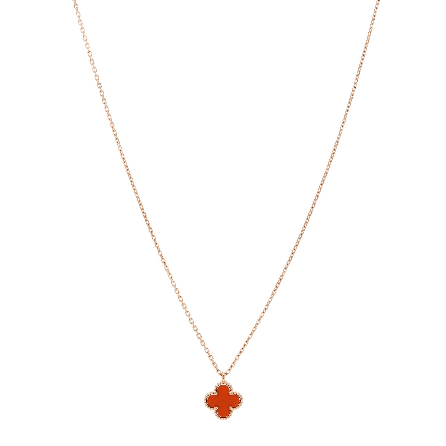 Van Cleef & Arpels 18K Rose Gold Carnelian Sweet Alhambra Pendant Necklace 1 of 6