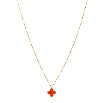 Van Cleef & Arpels 18K Rose Gold Carnelian Sweet Alhambra Pendant Necklace 1 of 6