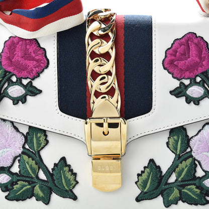 Gucci Calfskin Embroidered Small Sylvie Shoulder Bag White 9 of 11
