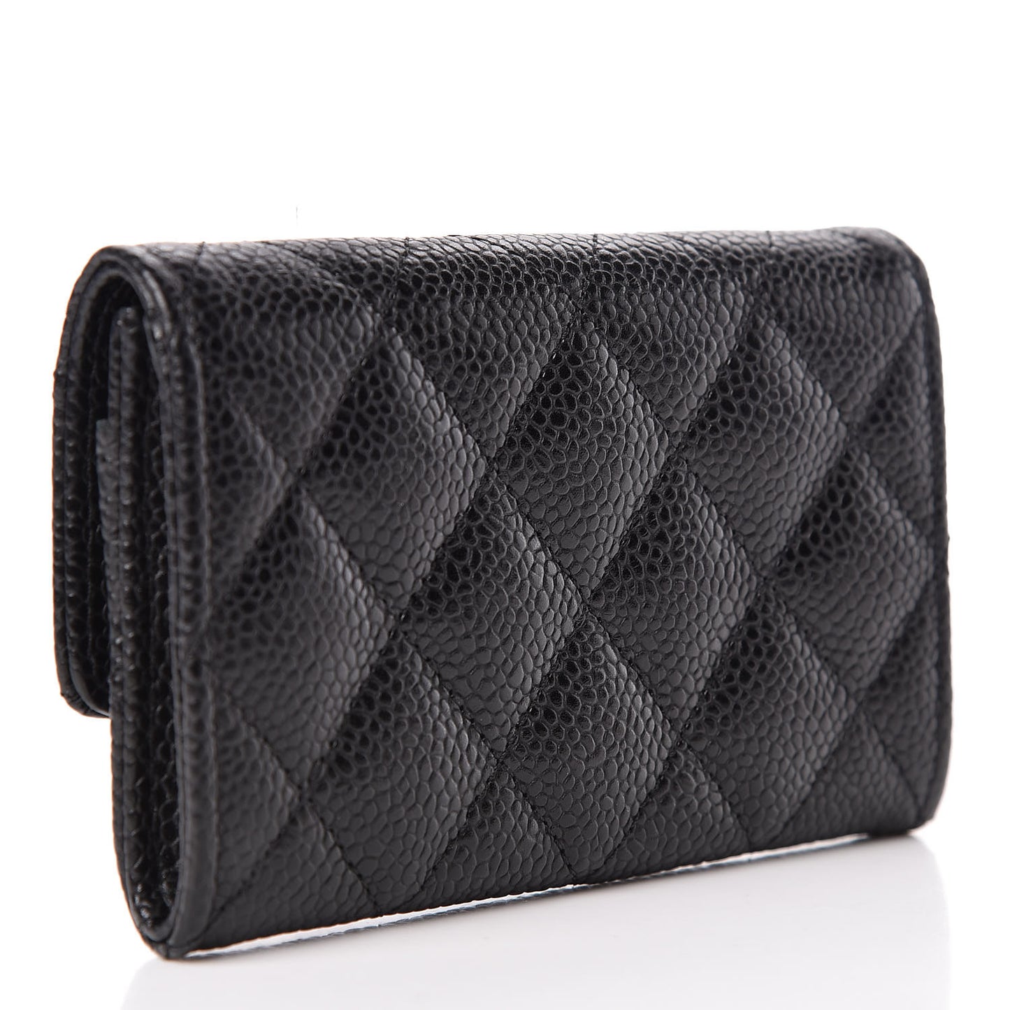 Caviar Quilted Flap Card Holder Black