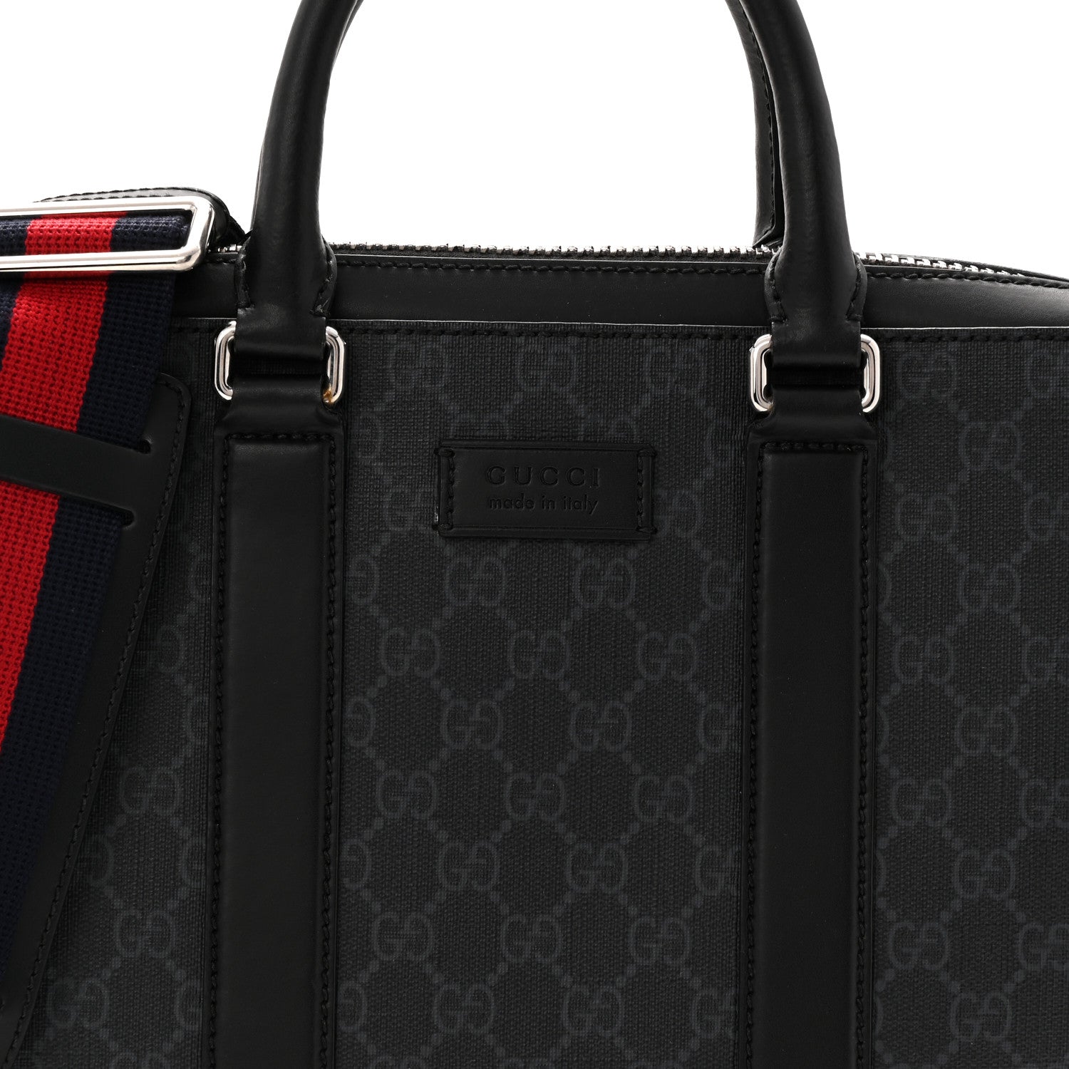 Gucci GG Supreme Monogram Appia Calfskin Web Briefcase Black 8 of 10