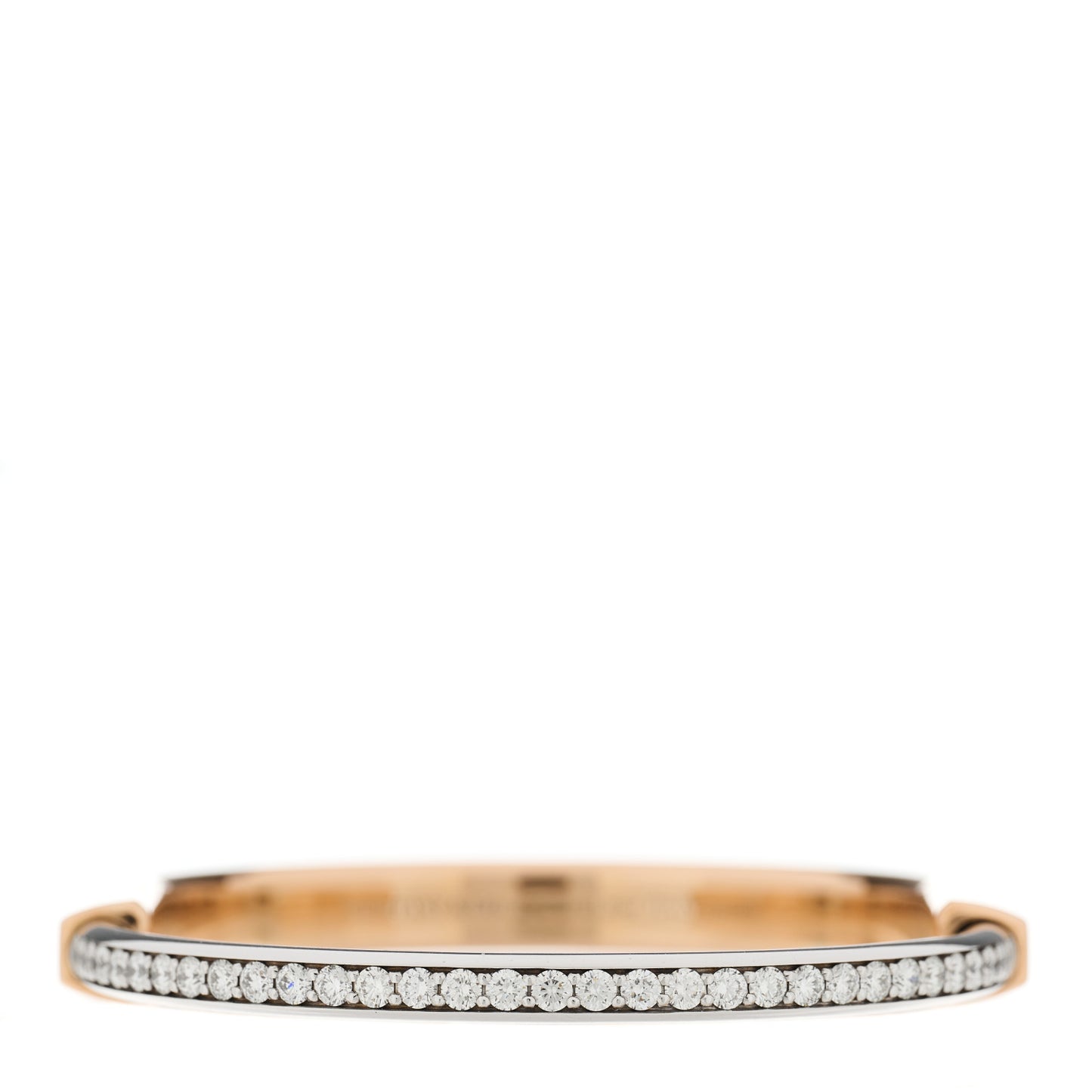 18K Rose White Gold Diamond Tiffany Lock Half Pave Bangle Bracelet