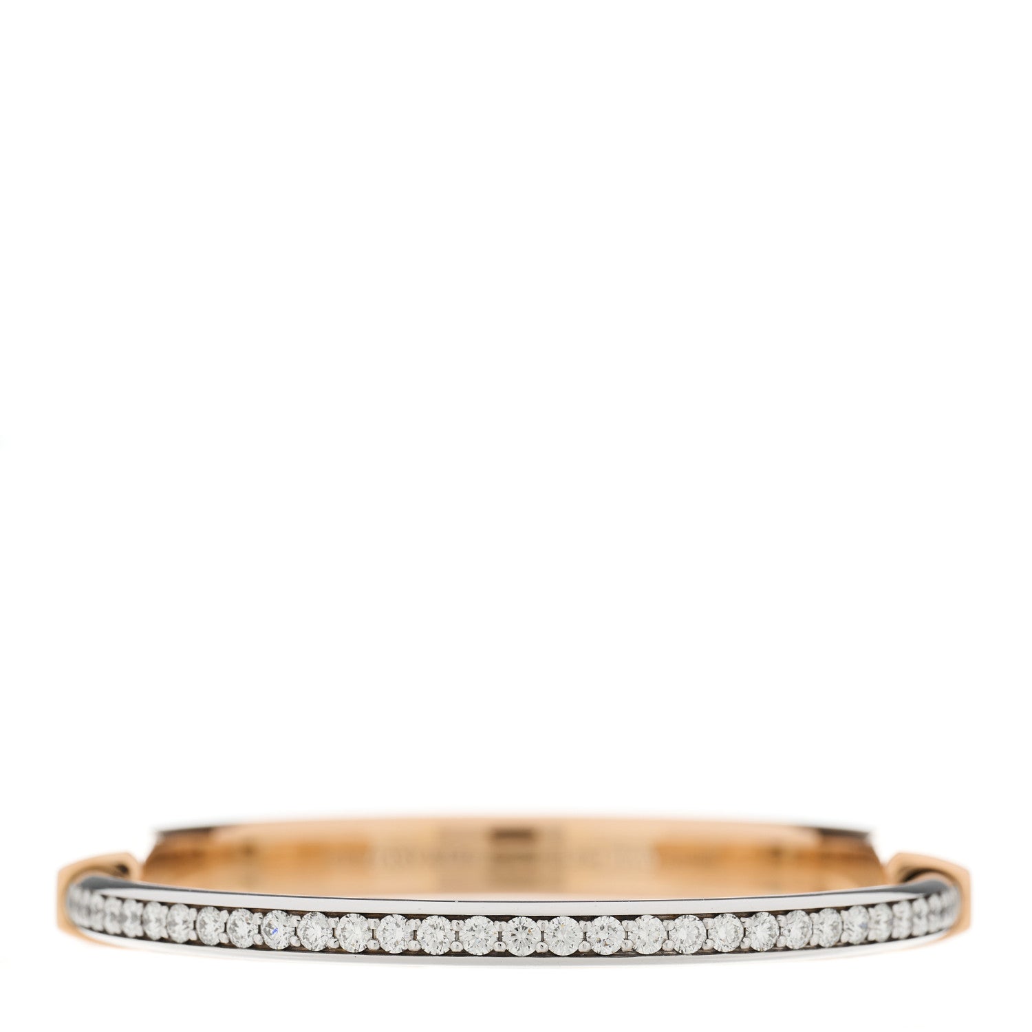 Tiffany 18K Rose White Gold Diamond Tiffany Lock Half Pave Bangle Bracelet 1 of 10