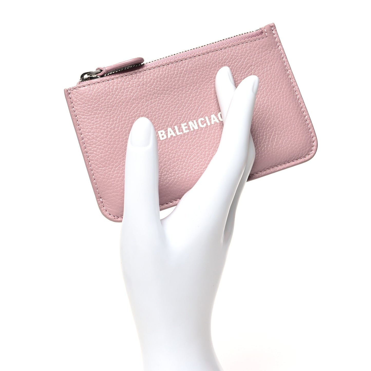 Grained Calfskin Logo Large Cash Long Coin Card Holder Powder Pink White