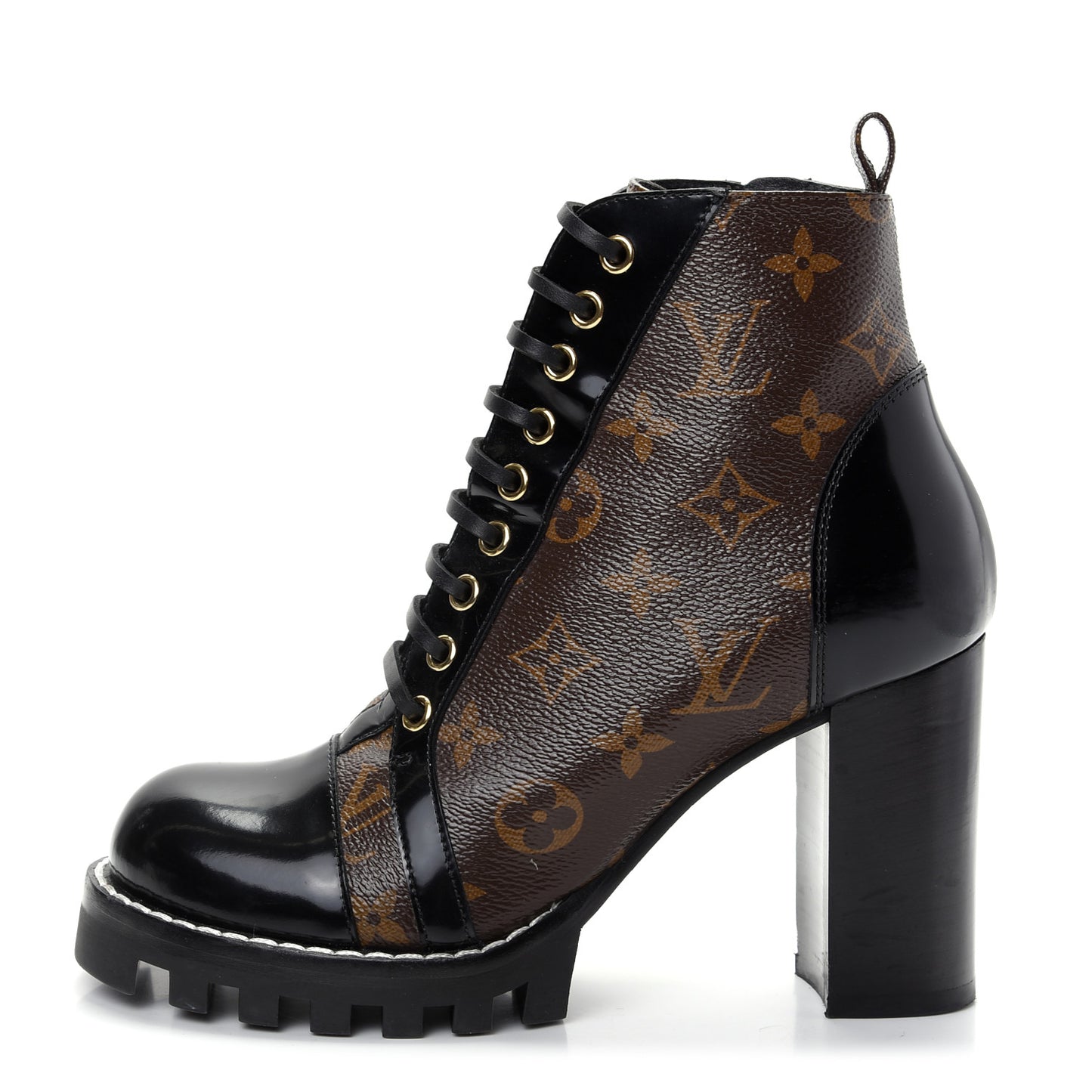 Patent Calfskin Monogram Star Trail Ankle Boots 38 Black
