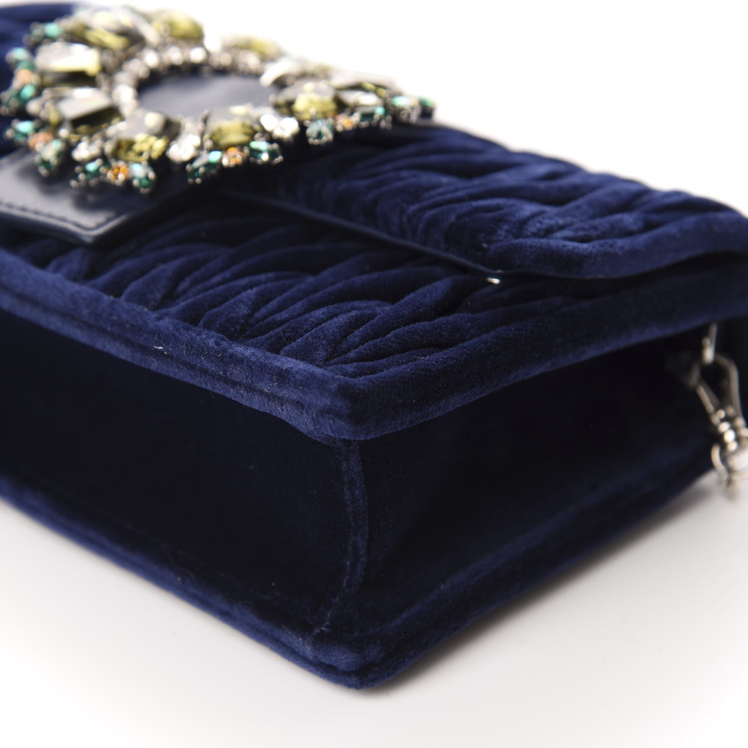 Miu Miu Velluto Matelasse Crystal Embellished Chain Shoulder Bag Inchiostro 7 of 9