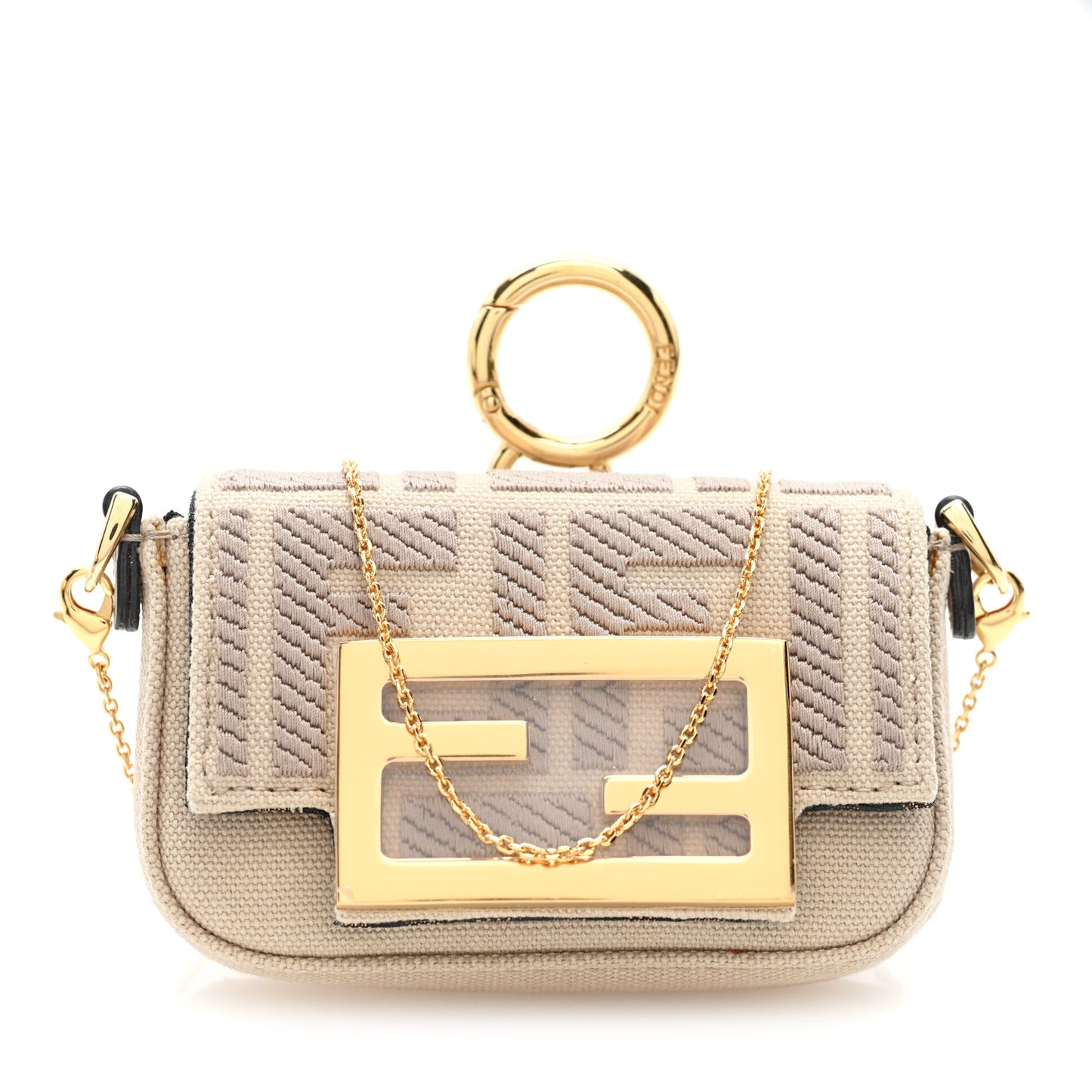 Canvas Vitello King FF Embroidered Nano Maxi Buckle Baguette Charm Nuvola