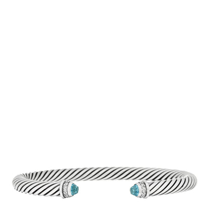 David Yurman Sterling Silver Diamond Blue Topaz 5mm Cable Classics Bracelet 1 of 3