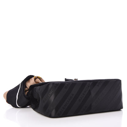 Balenciaga Nylon Jacquard Diagonal Logo Small Scarf Lock Chain Shoulder Bag Black Beige 5 of 8