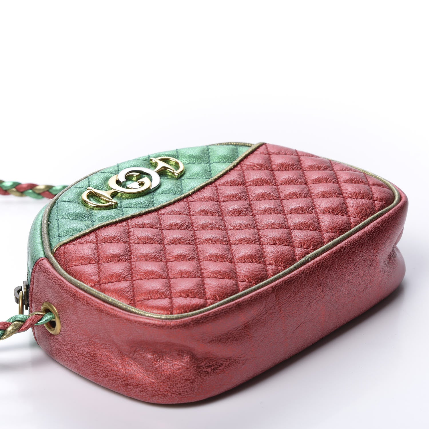 Gucci Laminated Nappa Trapuntata Mini Zumi Dome Shoulder Bag Rosso Jasmine Green Rame 3 of 10