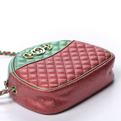 Gucci Laminated Nappa Trapuntata Mini Zumi Dome Shoulder Bag Rosso Jasmine Green Rame 3 of 10