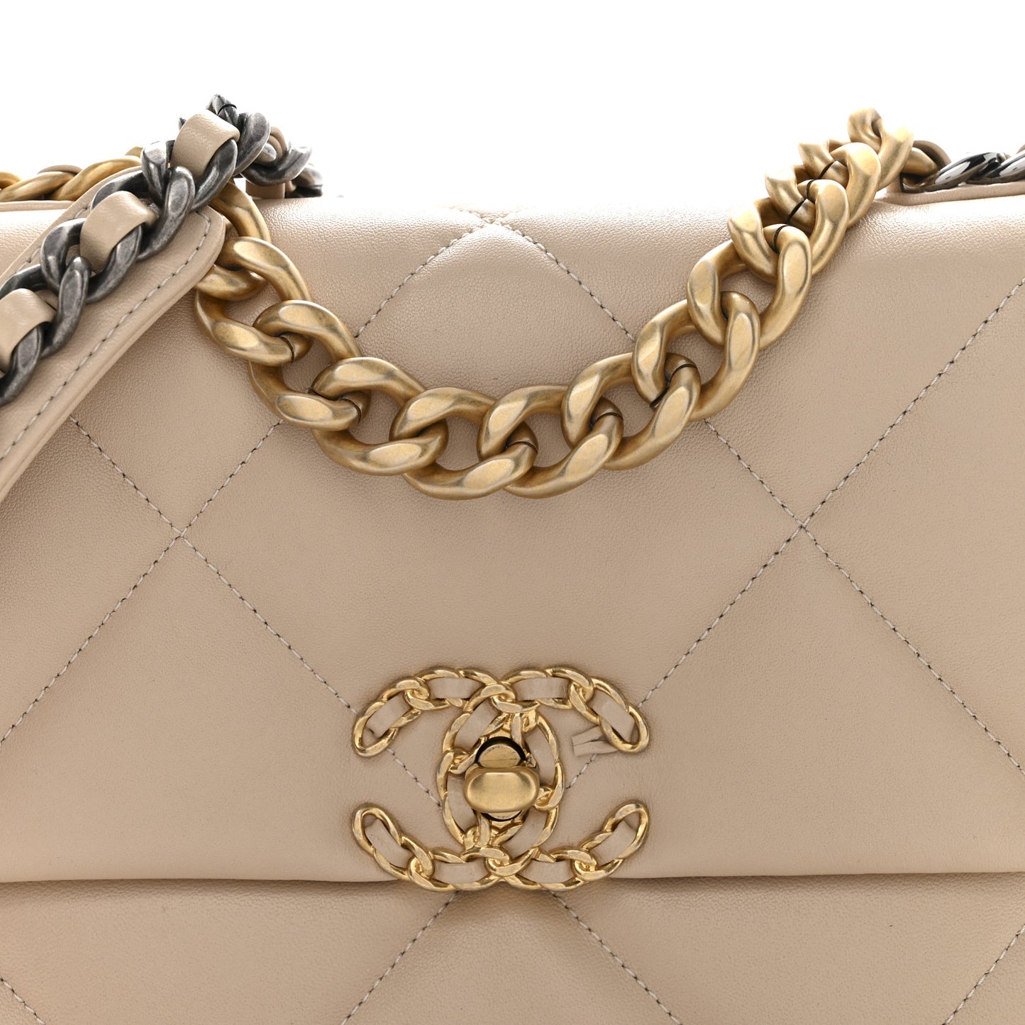 Lambskin Quilted Medium Chanel 19 Flap Beige