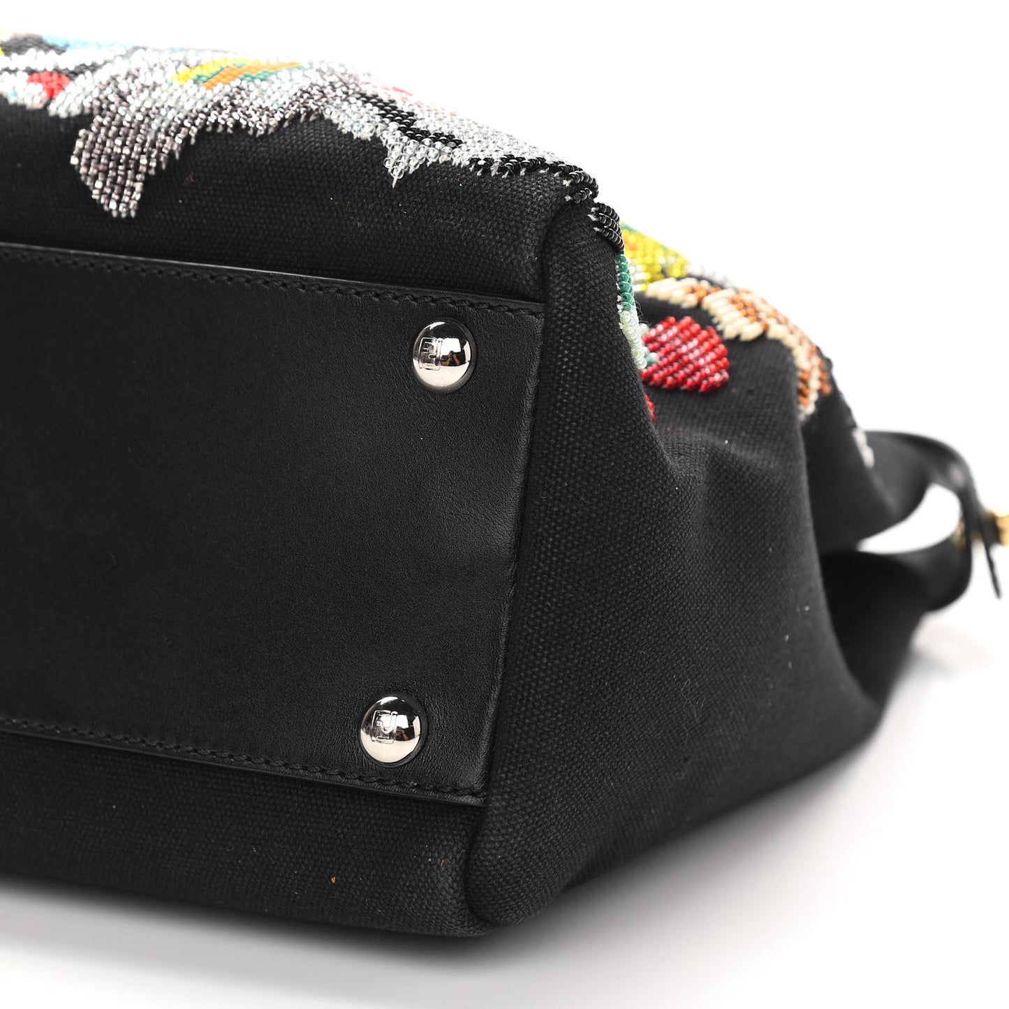 Canvas Beaded Floral Medium Peekaboo Iconic Satchel Black