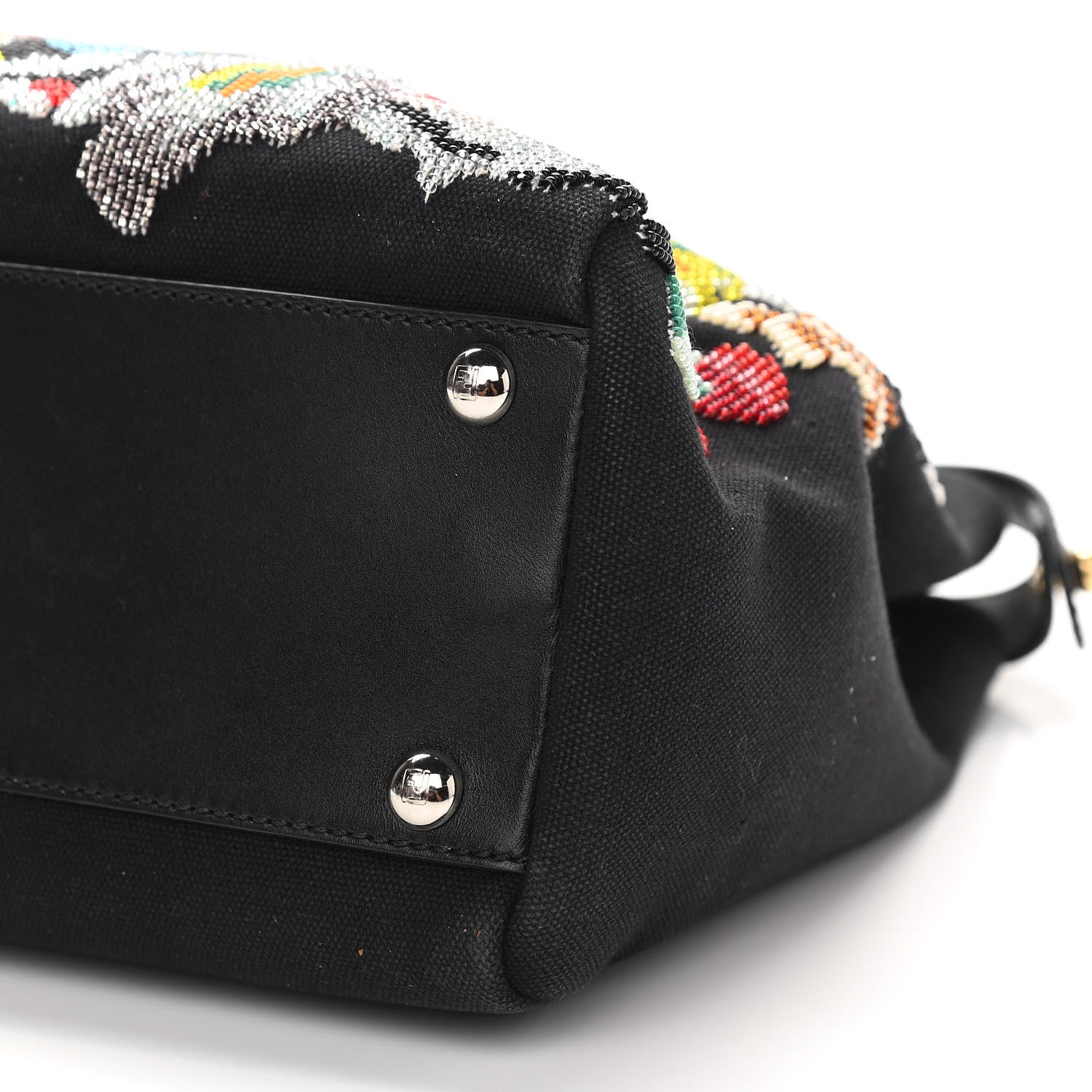 Fendi Canvas Beaded Floral Medium Peekaboo Iconic Satchel Black 5 of 10