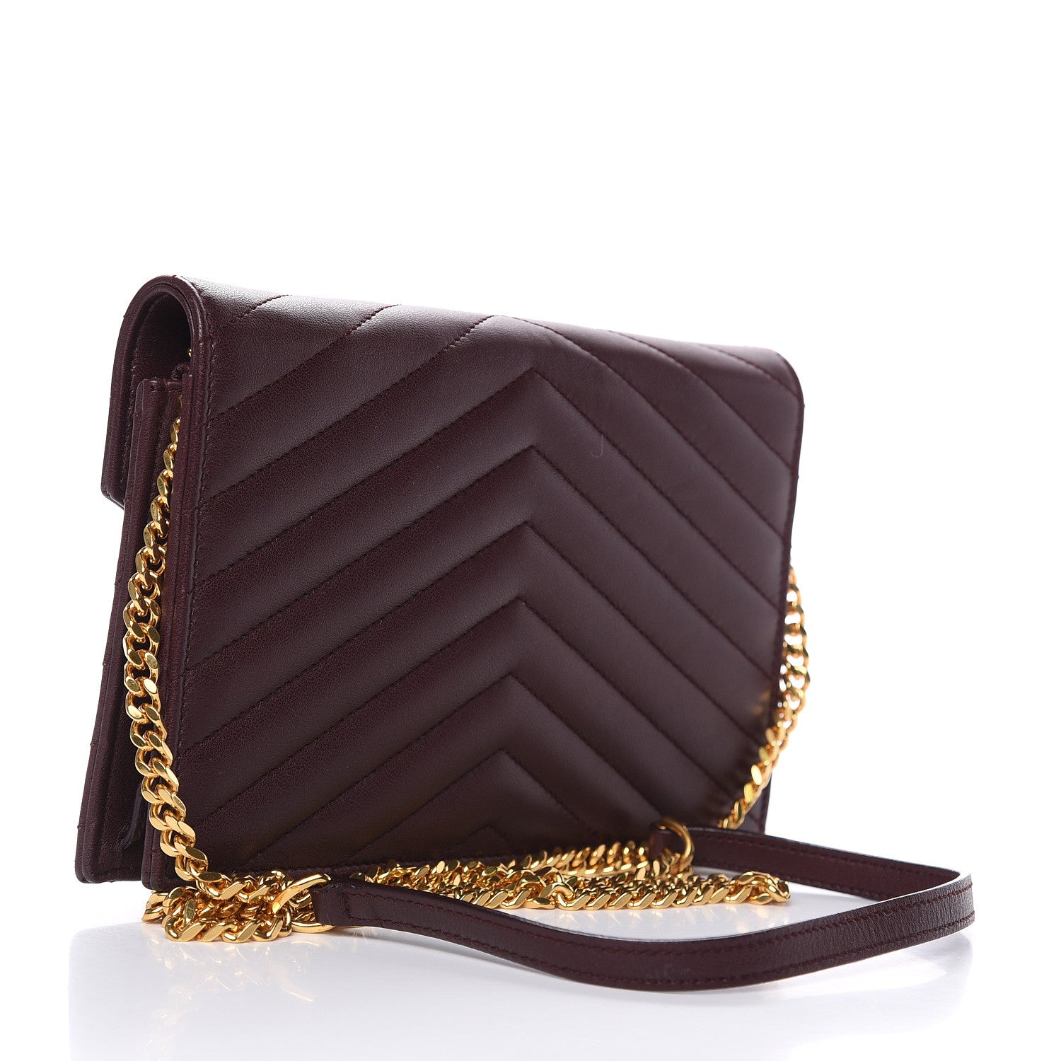 Saint Laurent Nappa Matelasse Chevron Monogram Chain Wallet Amaranto 3 of 9