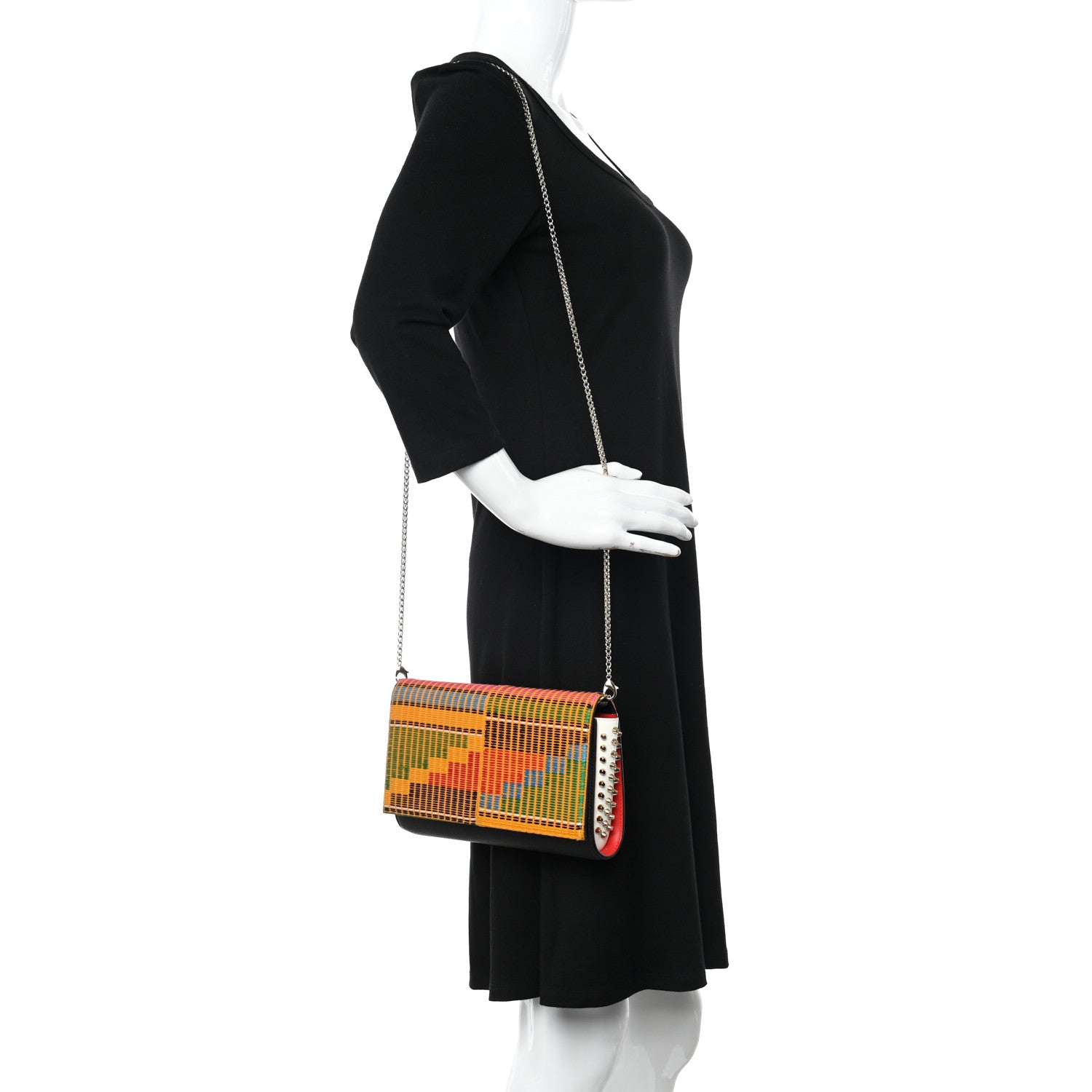 Christian Louboutin Canvas Embroidered Calfskin Spikes Paloma Africube Clutch Multicolor 3 of 10