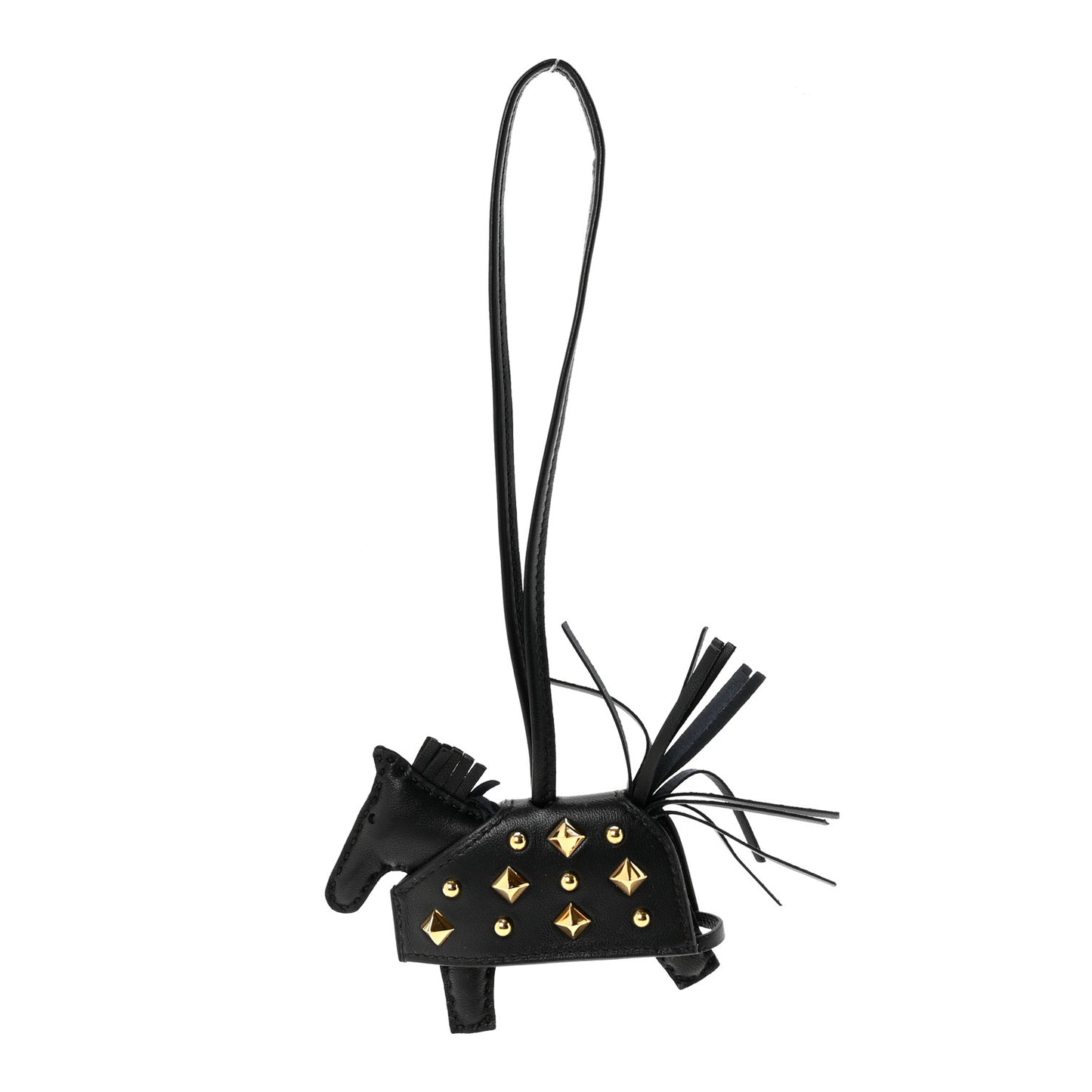 Milo Lambskin Studded Grigri Rodeo Robeo Rock Horse Bag Charm PM Black