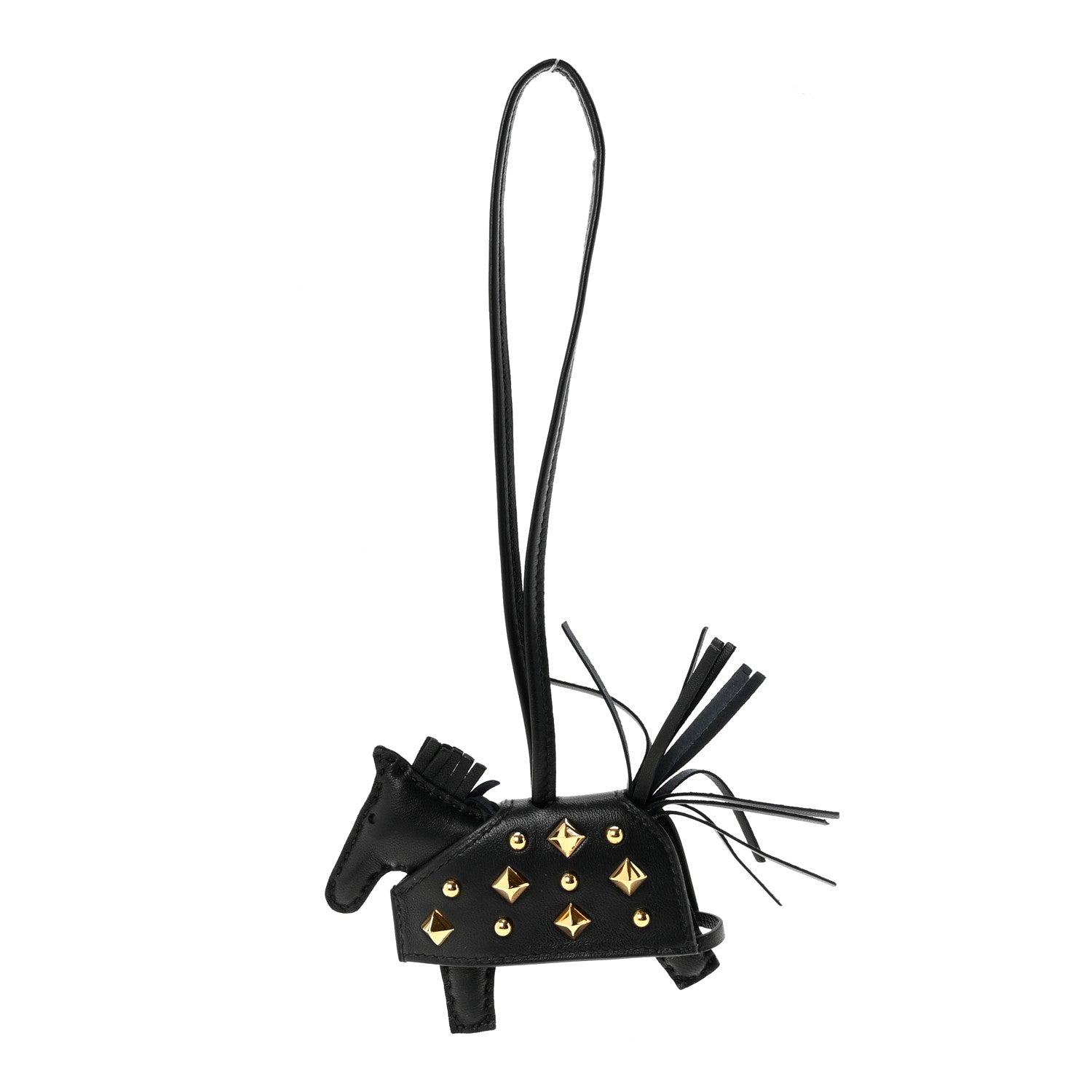 Hermes Milo Lambskin Studded Grigri Rodeo Robeo Rock Horse Bag Charm PM Black 1 of 5