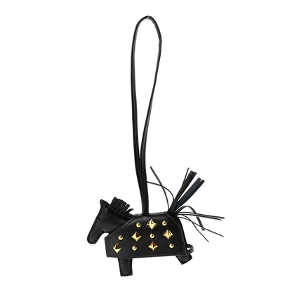 Hermes Milo Lambskin Studded Grigri Rodeo Robeo Rock Horse Bag Charm PM Black 1 of 5