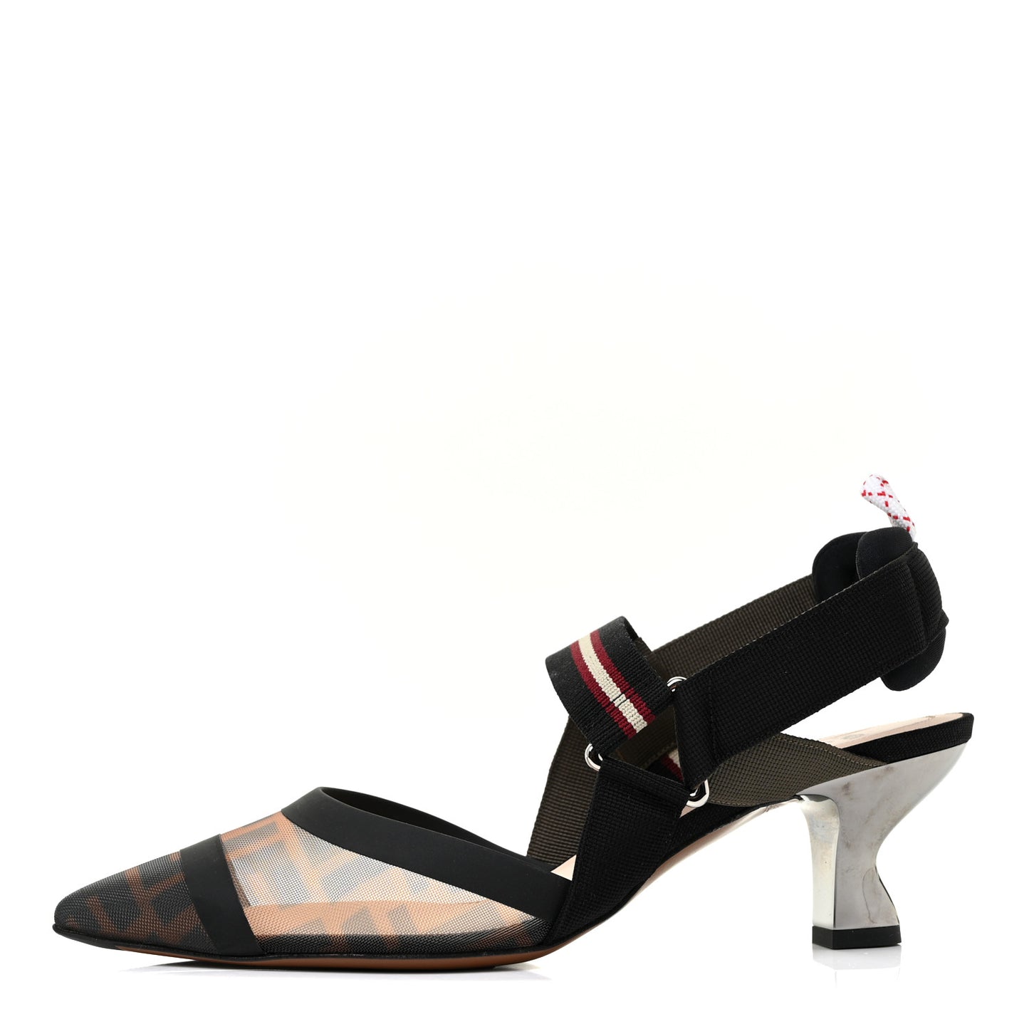 Technical Mesh FF Colibri 55mm Slingback Pumps 39 Tobacco Moro Bordeaux Black Militare