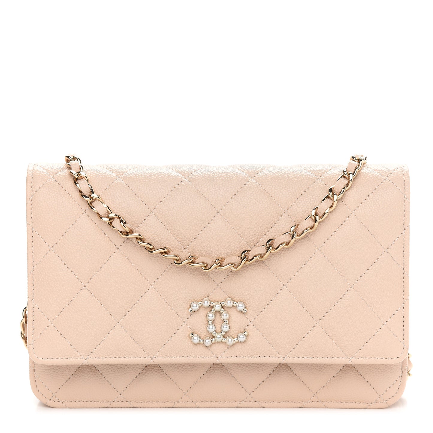 Caviar Quilted Coco Candy Wallet On Chain WOC Beige