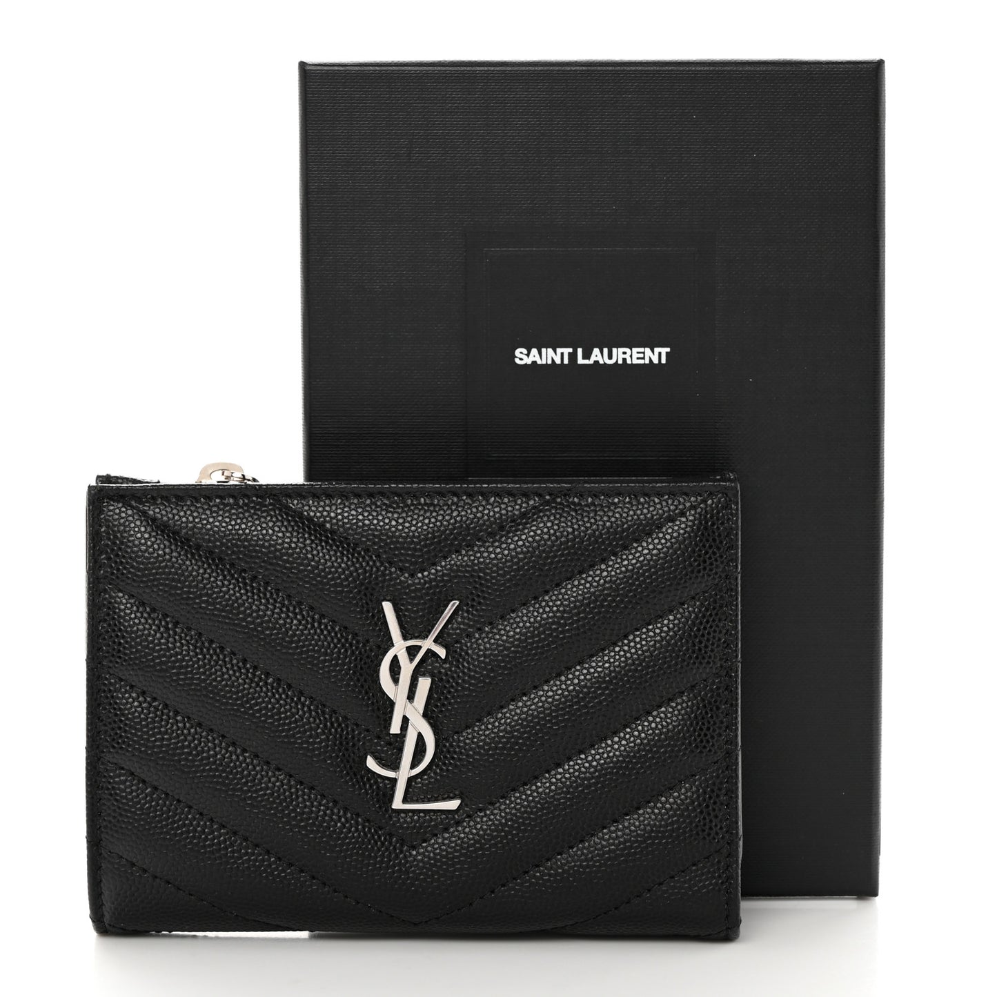 Grain De Poudre Matelasse Chevron Monogram Zipped Two-Part Wallet Black
