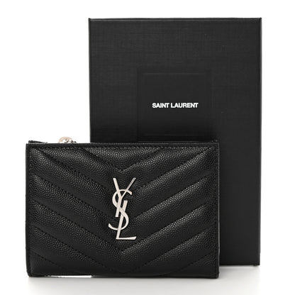 Saint Laurent Grain De Poudre Matelasse Chevron Monogram Zipped Two-Part Wallet Black 8 of 8