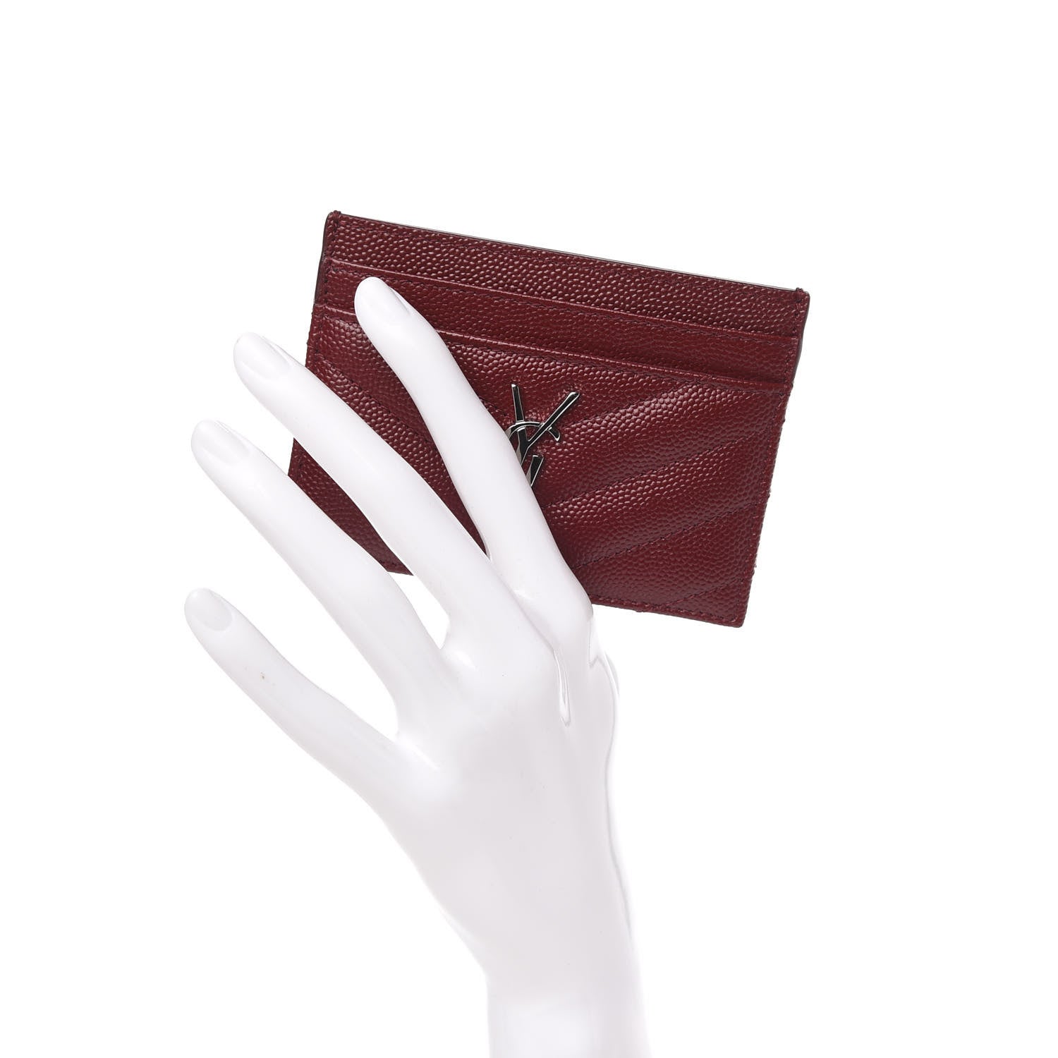 Saint Laurent Grain De Poudre Matelasse Chevron Monogram Credit Card Case Palissandre 2 of 8