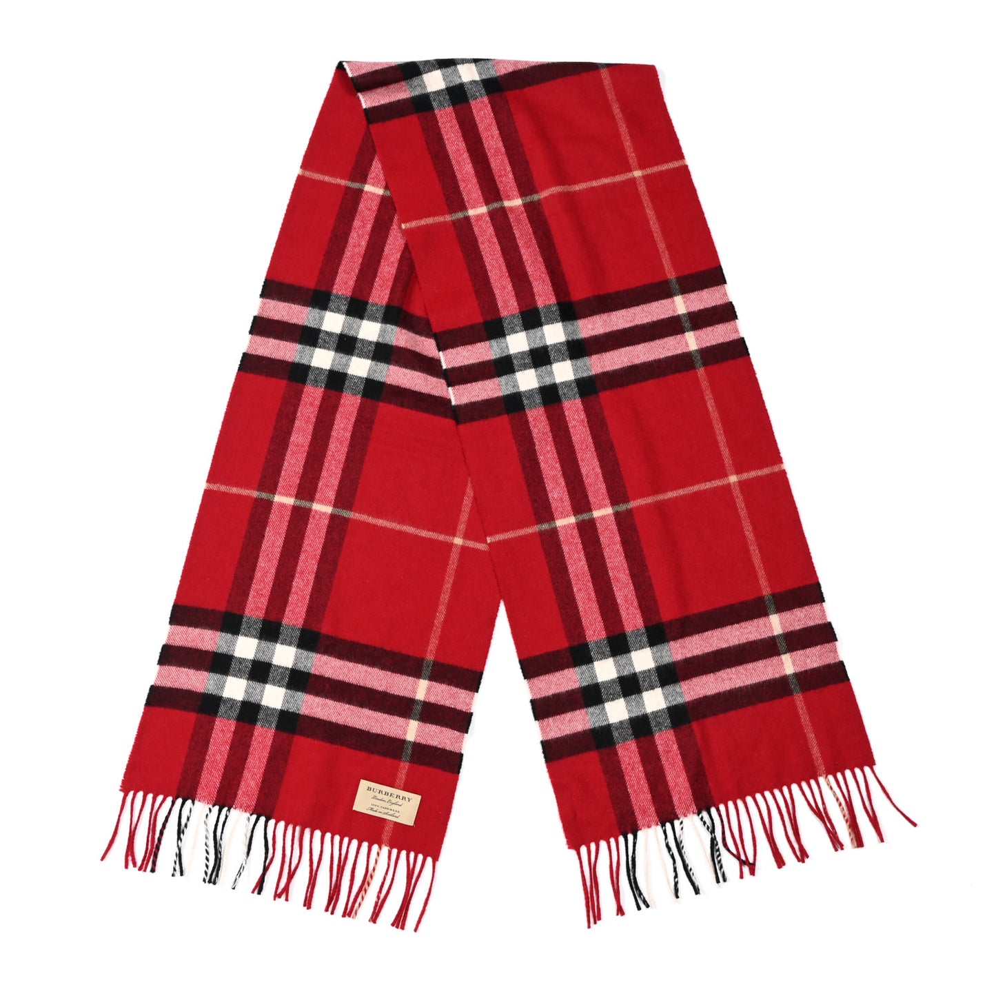 Wool Cashmere Check Fringe Scarf Claret