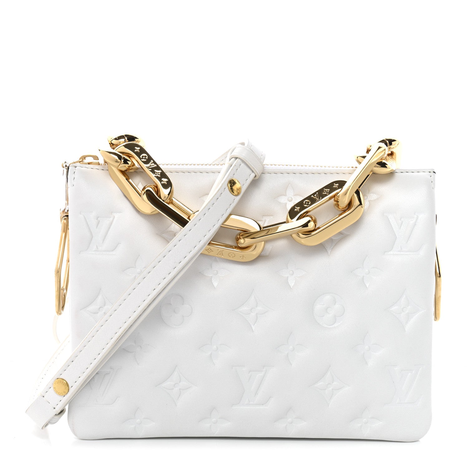Louis Vuitton Lambskin Embossed Monogram Coussin BB White 1 of 8
