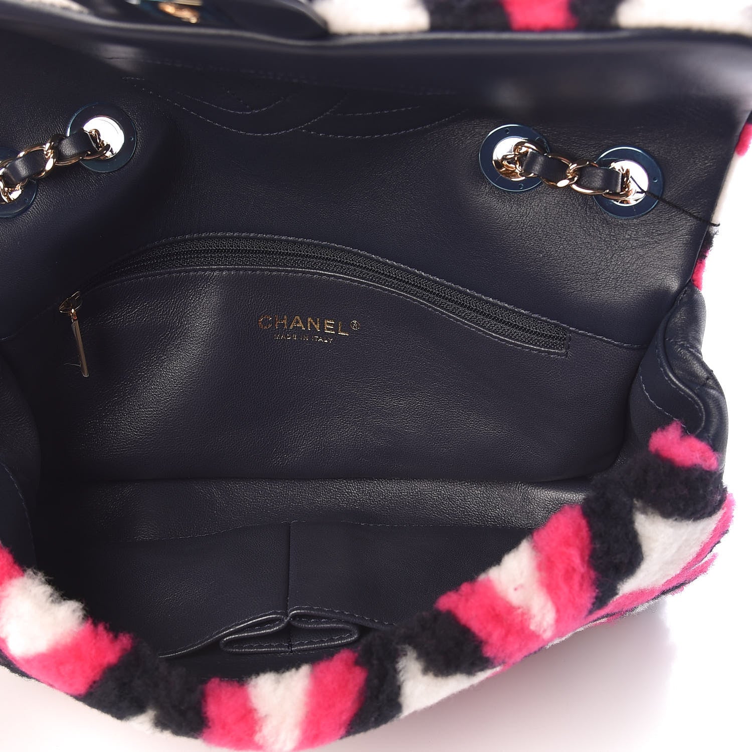 Chanel Lambskin Shearling Medium Flap Fuchsia Navy 5 of 10