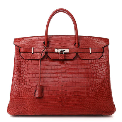Hermes Matte Porosus Crocodile Birkin 40 Rouge H 1 of 10