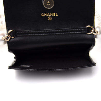 Chanel Calfskin Quilted Maxi Pearls Card Holder Flap With Chain Black 4 of 10