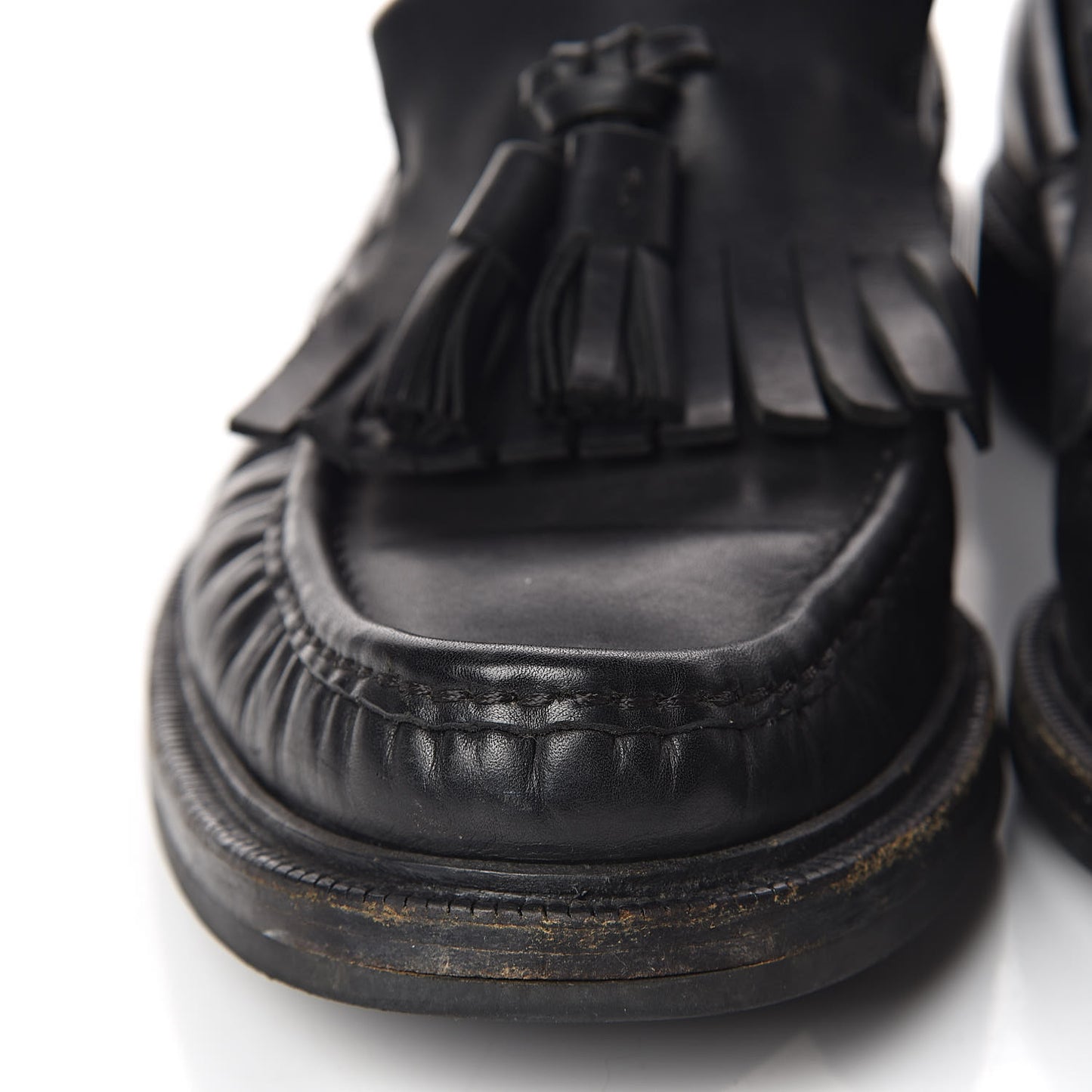 Calfskin Mens Tassel Fringe Loafers 7.5 Black